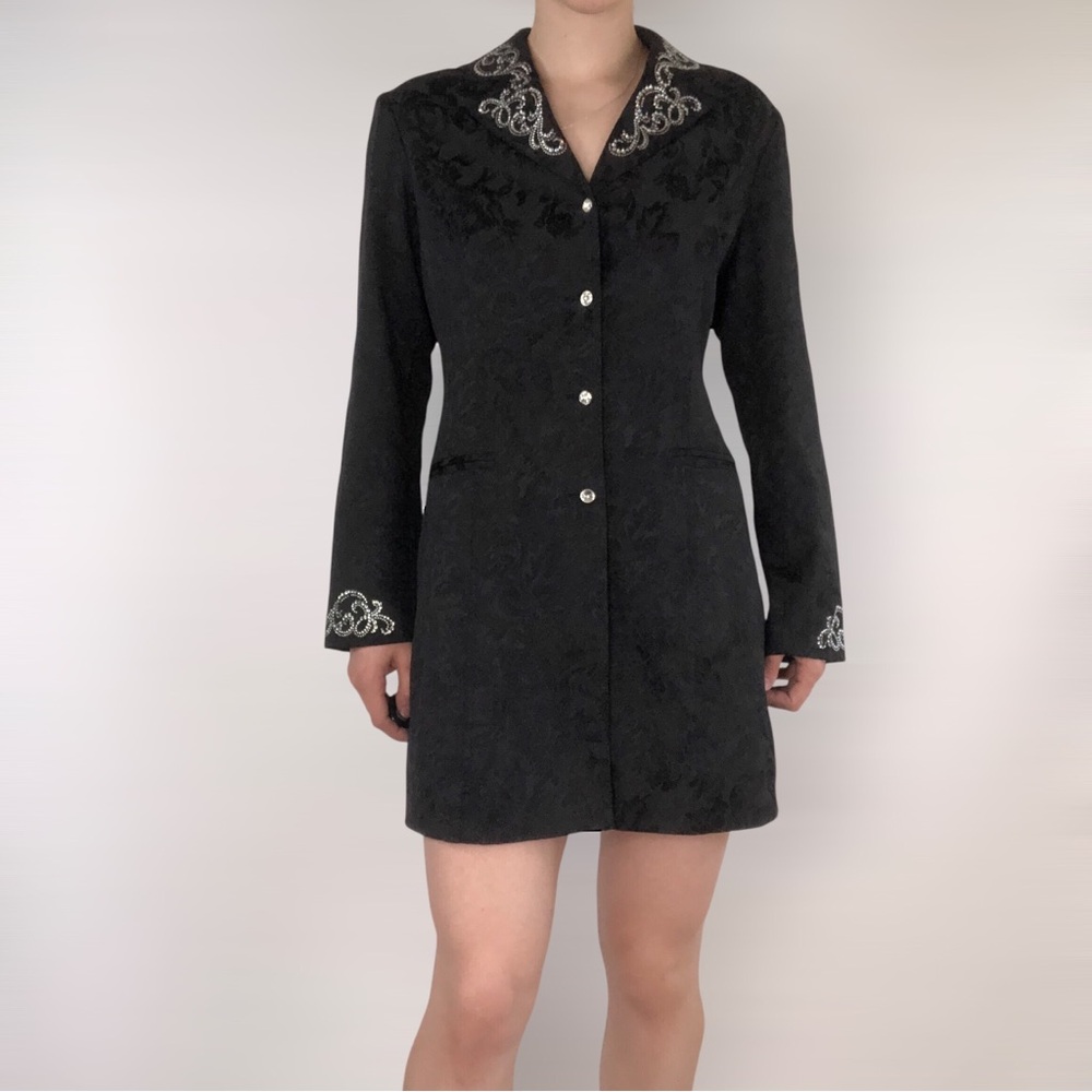 Christine Alexander Embellished Jacket Size S Black Silver Collared